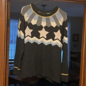 Skull Cashmere Celestial Stars Charcoal & Gold Trim Sweater